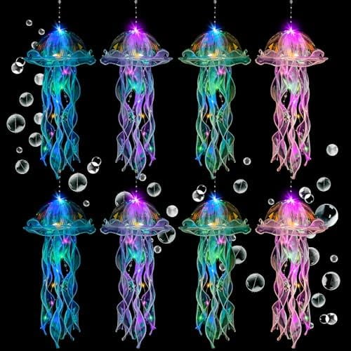 Jellyfish Decor, 8 Pcs Hanging Jellyfish Lanterns, Colorful Glitter Jelly Fish Decoration for Under The Sea Party Decorations Mermaid Theme Party Birthday Gifts for Women Girls Baby