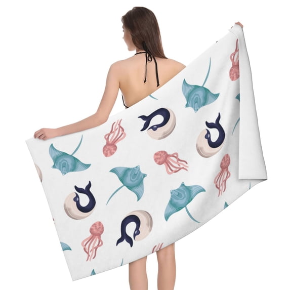 Jellyfish Devilfish Whale Bath Towels, Microfiber Towel for Bathroom, Highly Absorbent Shower Towels, Quick Dry Large Towel, Yoga Sports Beach SPA Hotel Towel 32x52 Inch