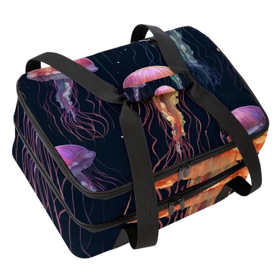 Jellyfish Double Layered Insulated Refrigerated Lunch Bag with Two Compartments - Large Capacity Hand Carry Meal Bag - 7.1x11.4x16.1 Inches