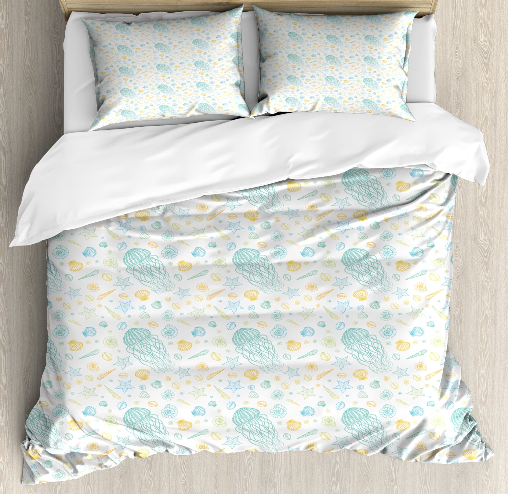 Cartoon Jellyfish Pattern Print Duvet Cover Bedding Set