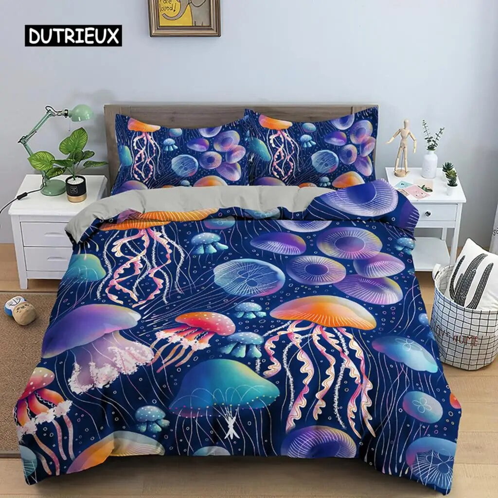 Jellyfish Duvet Cover Set Queen Size Ocean Animal Print Bedding Set
