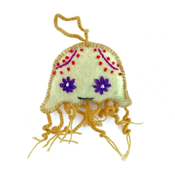 Jellyfish Embroidered Wool Christmas Ornament, Fair Trade Handmade in Peru