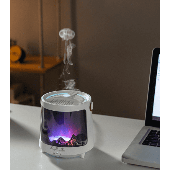Jellyfish Essential Oil Diffuser, 300ml Aroma Humidifier with Aurora Flame Effect, Gift for Home & Bedroom