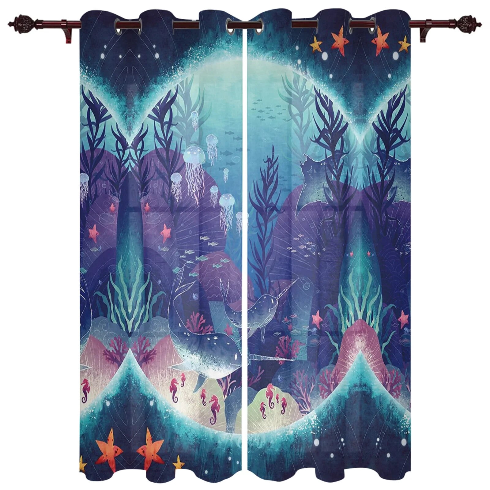 Jellyfish Fish Coral Beautiful Valance Curtains For Living Room Study