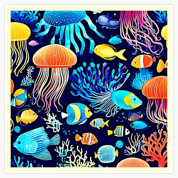 Jellyfish Fish Deep Sea Delight Abyssal Marine Art Vinyl Sticker
