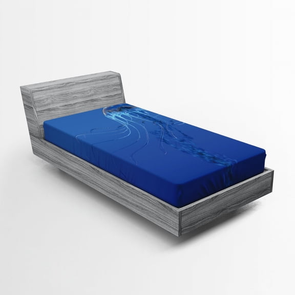 Jellyfish Fitted Sheet, Blue Spotted Jelly Fish Aquarium Life Marine Animals Ocean Predator in the Deep Water, Soft Decorative Fabric Bedding, Twin XL Size, Blue, by Ambesonne