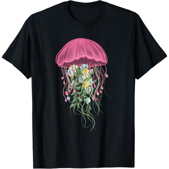 Jellyfish Flowers Diving T-ShirtMen and women, White Black T-shirt, size: Extra large S-1242XL
