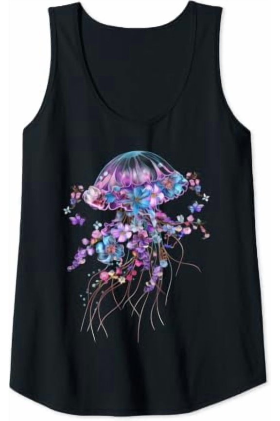 Jellyfish Flowers Vintage Floral Scuba Diving Surf Tank Retro Tank Top Size S-3XL