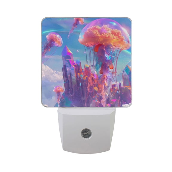 Jellyfish Flying and Rainbow Night Light 2 Pack LED Nightlight Plug into Wall Dusk to Dawn Sensor Soft White