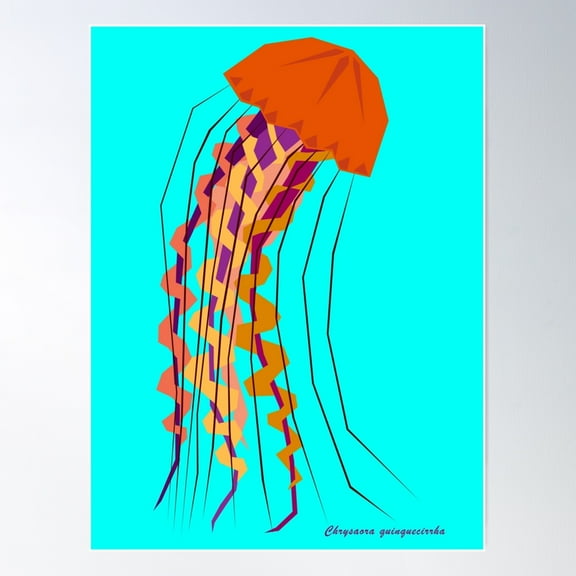 Jellyfish Geometric Art With Blue Background And Scientific Name Text Poster Wall Art, Modern Wall Decor For Living Room Bedroom, 8x12 UNFRAMED
