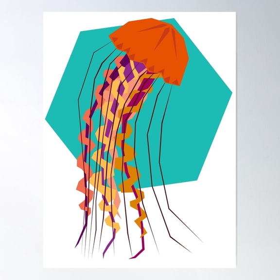 Jellyfish Geometric Wildlife Art With Shape Background Poster Wall Art, Modern Wall Decor For Living Room Bedroom, 8x12 UNFRAMED