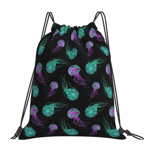Jellyfish Glow in Dark Drawstring Backpack Sackpack String Bag Cinch Waterproof Bags for Gym Sports Yoga Travel Beach Swimming shopping