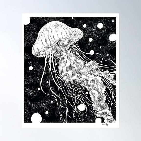 Jellyfish Ink Drawing Poster Wall Art, Modern Wall Decor For Living Room Bedroom, 8x12 UNFRAMED