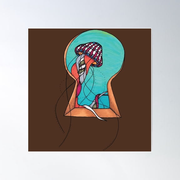 Jellyfish Keyhole Drawing Poster Wall Art, Modern Wall Decor For Living Room Bedroom, 24x24 UNFRAMED