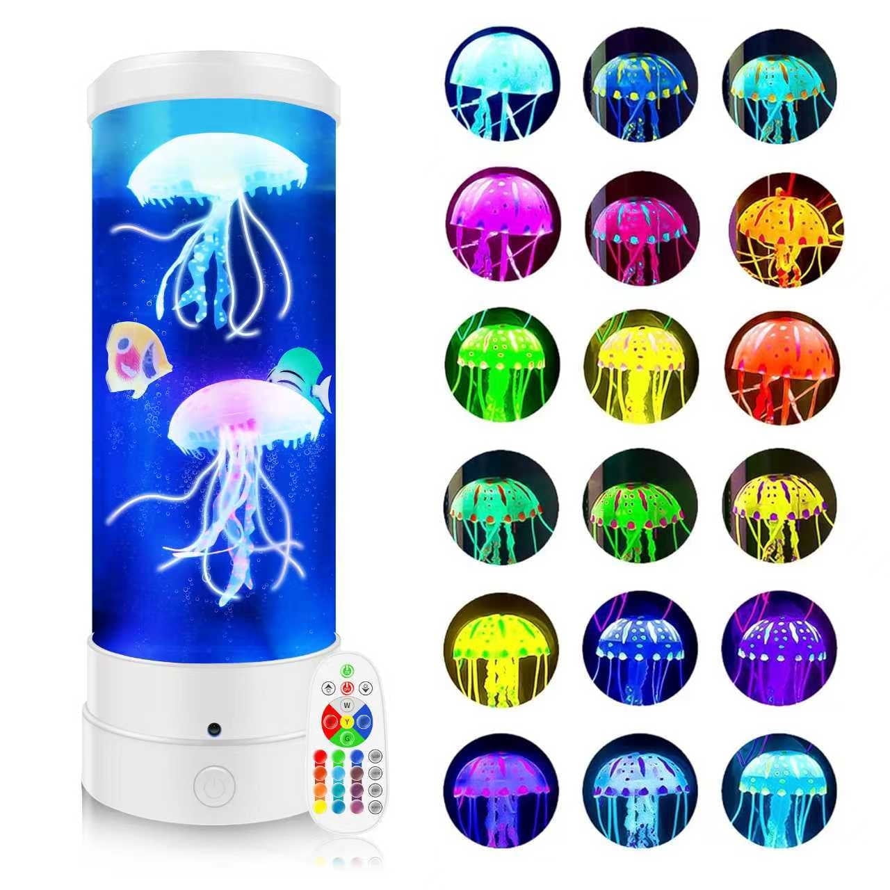BravSco Jellyfish Table Lamp, 17-Color Changing LED Night Light with Remote Control, 4 Lighting Modes, USB Powered, White, for Teen Bedroom, White