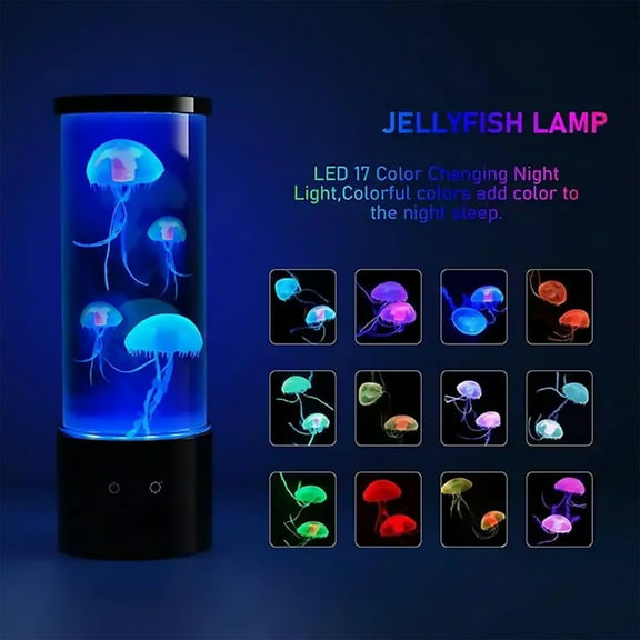 Jellyfish Lamp Aquarium, Color Changing Mood Night Light, USB/Battery Powered, Quiet Brushless Motor, Home Office Decoration, Unique Gift for Kids Adults