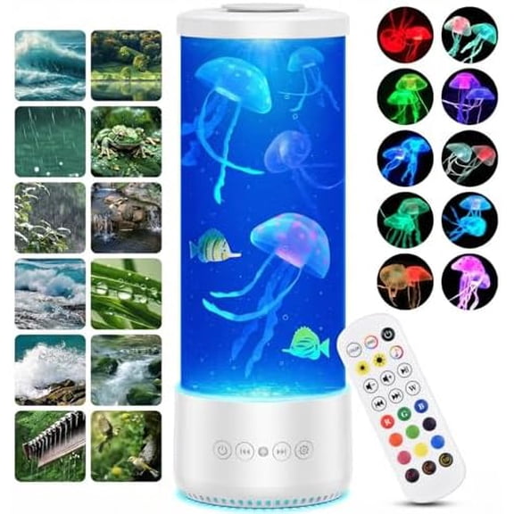 Jellyfish Lamp with Bluetooth Speaker,12 White Noise 10 Changing Night Light,Sensory Aquarium Jelly Fish Table Lamp for Autistic ADHD, Alleviating Stress and Anxiety in Adults,Home Office Decor