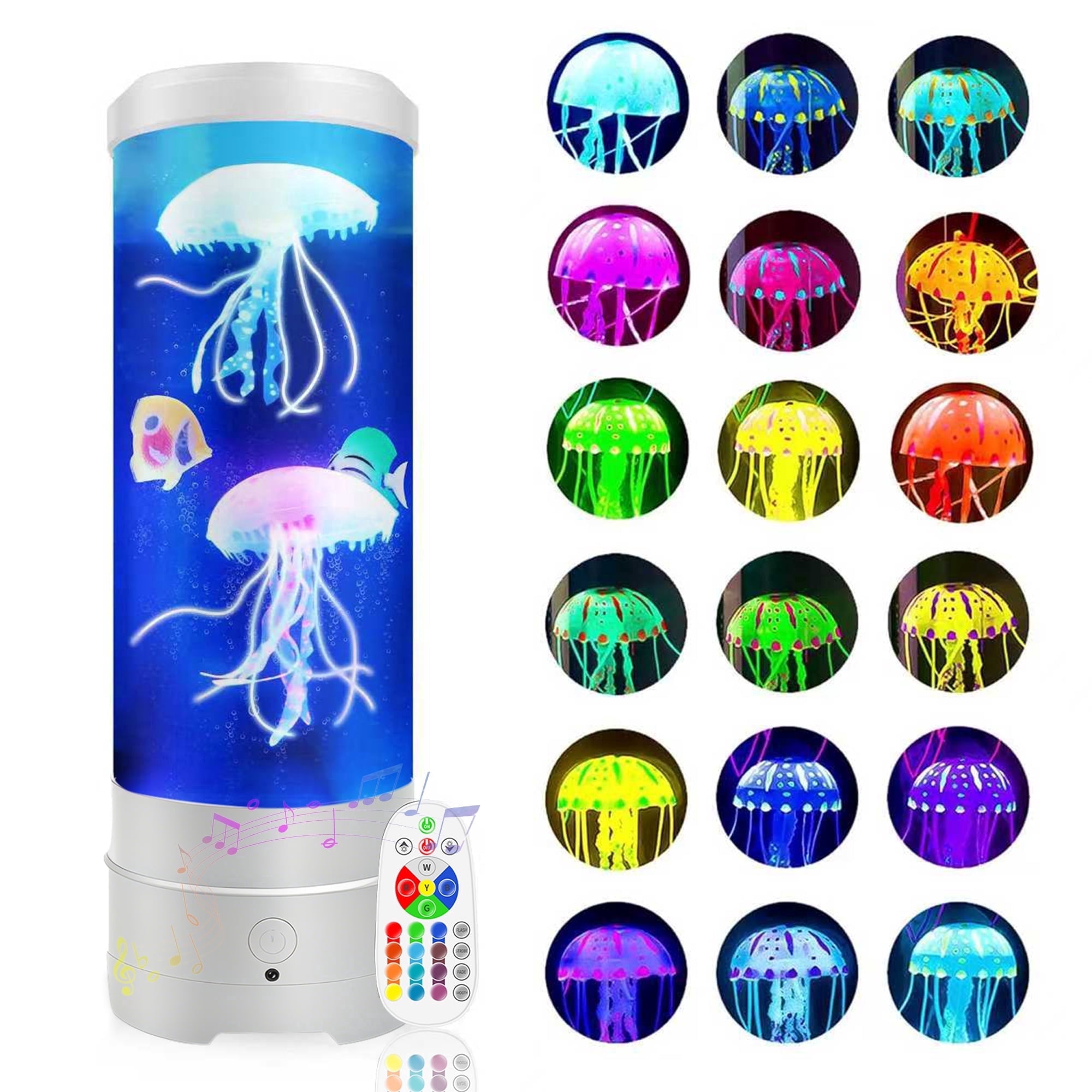 BravSco Jellyfish Lamp with Bluetooth Speaker, 17-Color Changing LED Table Light, 4 Lighting Modes, USB Powered, White, Teen Room Decor