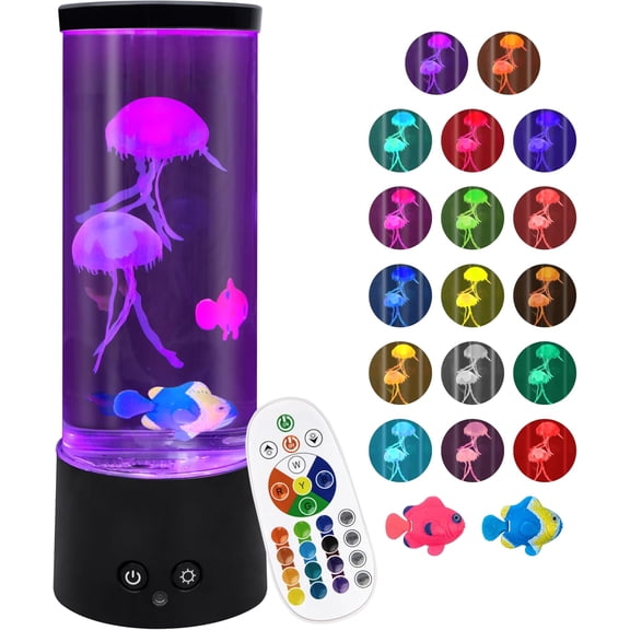 Jellyfish Lamp, Jellyfish Lighting, Jelly Fish Tank Table Aquarium Lamp with 17 Colors, Floating Jelly Fish Night Light Present Decorations for , Office, Adult, (Black)