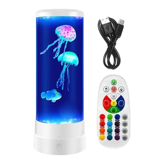Jellyfish Lamp with Remote, Led Lava Lamp Usb Powered, Rgb Color Changing Aquarium Night Light for Kids Bedroom Living Room Decor, A Set of White Rechargeable Remote Control Jellyfish Night Lights