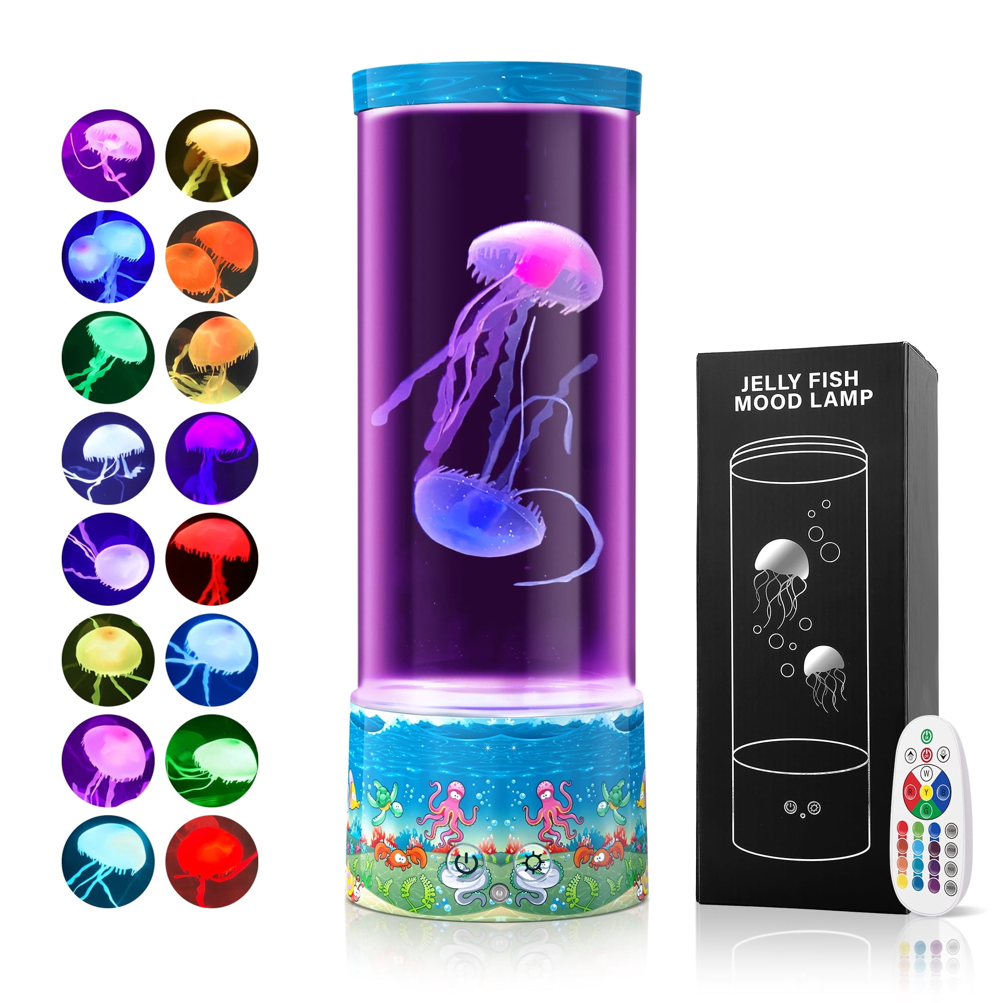 Animal Water III 紫色 LEDライト付き Jellyfish Lamp - UV Printed Blue Sea Turtle & Dolphin Design, 17