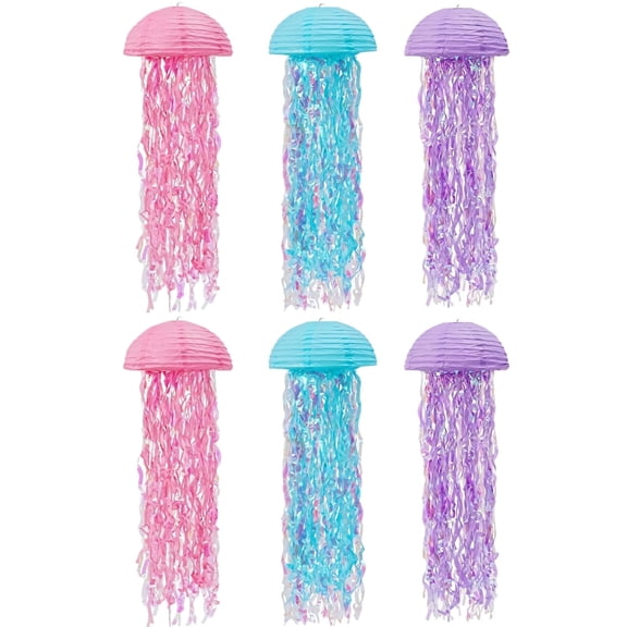 6 Pack Jellyfish Paper Lanterns - Colorful Hanging Decor with Tassels for Under the Sea Party, Birthday & Baby Shower