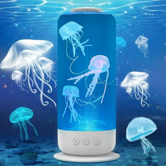 Led Jelly Fish Lava Lamp, Decorative Jellyfish Tank Atmosphere Light, 2.5L Battery Powered Jellyfish Night Light with 7 Color Changes Usb Charging, Adjustable Flow Rate (White)
