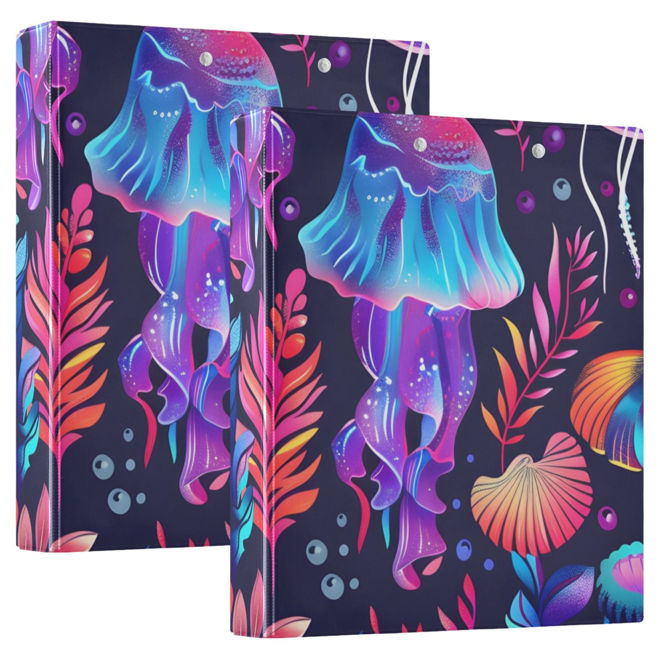 Jellyfish Leaves Colorful 3 Ring Binders 1.5 inch Hardcover File Folders with Interior Pockets A4 Size Organizer for School Office Hospital
