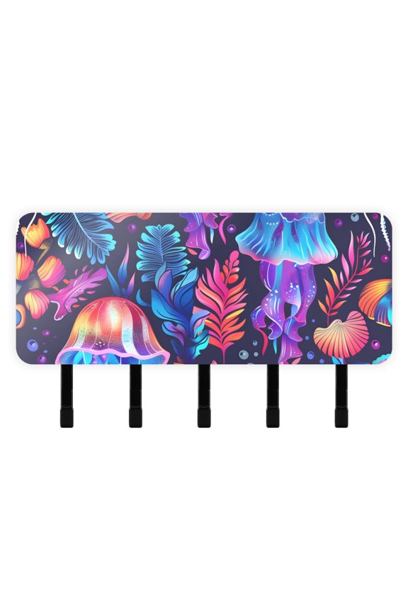 Jellyfish Leaves Colorful Mail Holder Organizer Wall Mount with Shelf Key Holder Key Rack with 5 Key Hooks for Wall Decorative