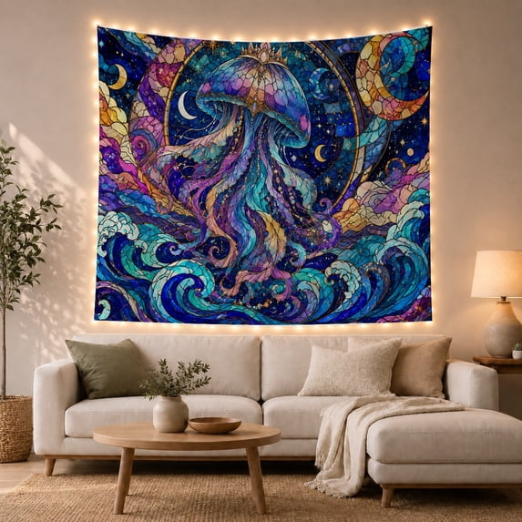 Jellyfish Mosaic Style Tapestry