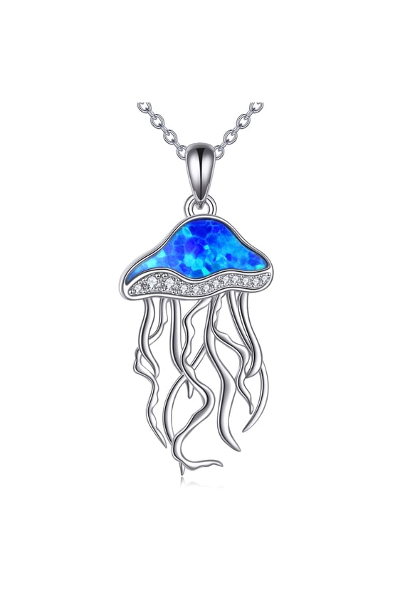 Jellyfish Necklace 925 Sterling Silver Ocean Pendant Opal Jewelry Gifts for Women