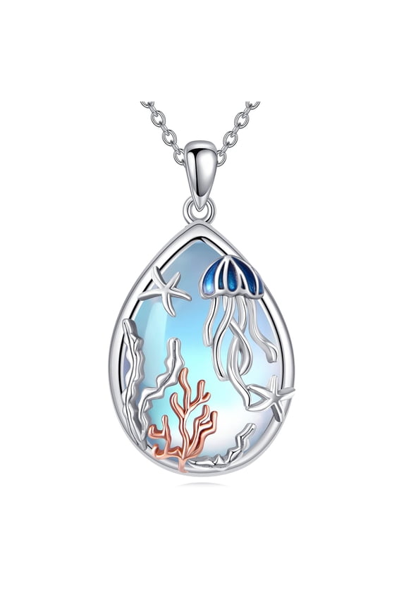 Jellyfish Necklace for Women Sterling Silver Jellyfish Jewelry Moonstone Jewelry Gifts for Women