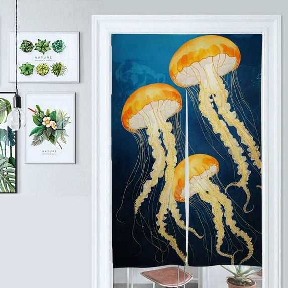 Jellyfish Ocean Art Print Door Curtain Nordic Living Room DoorCurtain Porch Partition Curtain Kitchen Rative Half Curtain