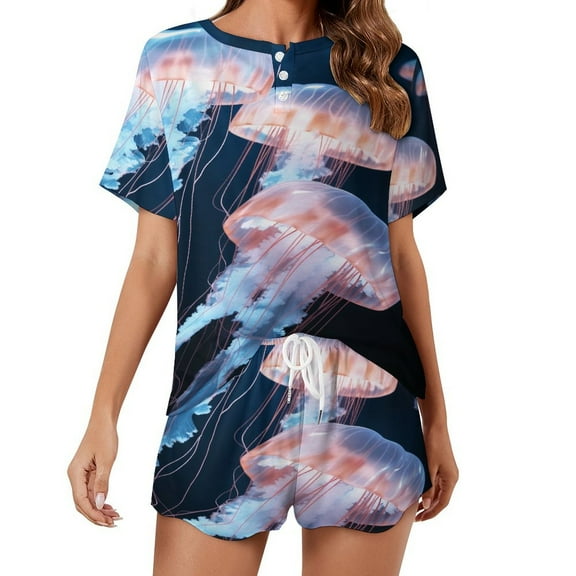 Jellyfish Ocean Style 2 Pack Women’s Pajama Set Print Sleepwear And Shorts Y2k Loungewear Sets S-5XL