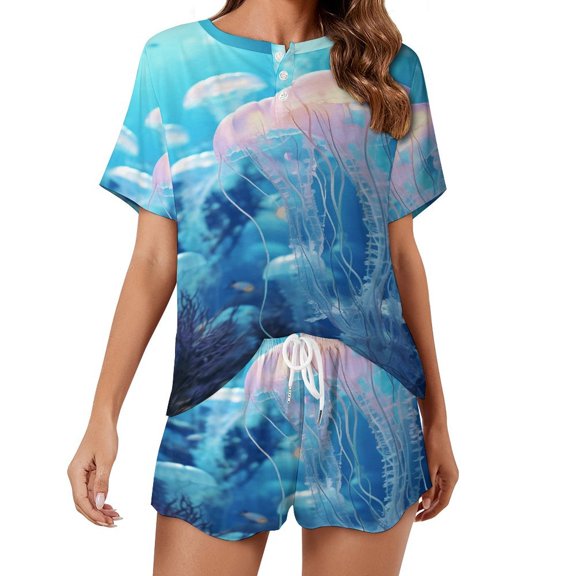 Jellyfish Ocean Style 2 Pack Women’s Pajama Set Print Sleepwear And Shorts Y2k Loungewear Sets S-5XL