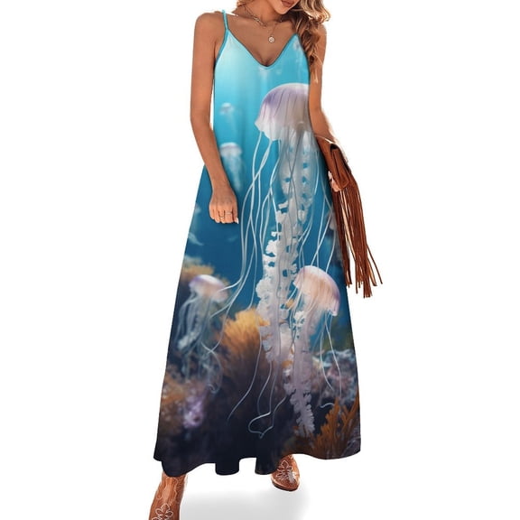 Jellyfish Ocean Style Design Sleeveless Dress Woman Fashion Long Dresses Women's Summer Suit Dress 2025