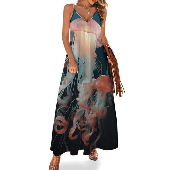 Jellyfish Ocean Style Design Sleeveless Dress Woman Fashion Long Dresses Women's Summer Suit Dress 2025