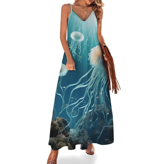 Jellyfish Ocean Style Design Sleeveless Dress Woman Fashion Long Dresses Women's Summer Suit Dress 2025
