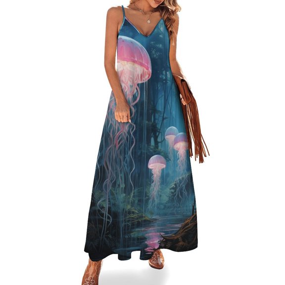 Jellyfish Ocean Style Design Sleeveless Dress Woman Fashion Long Dresses Women's Summer Suit Dress 2025