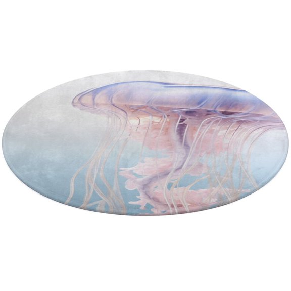 Jellyfish Ocean Style Floral Medallion Round Rug - Small Round Area Rug, Soft Non-Slip Machine Washable Bedroom Mat Indoor Accent Entry Carpet for Office Desk Dorm Hallway