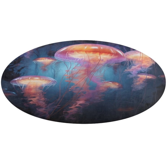 Jellyfish Ocean Style Floral Medallion Round Rug - Small Round Area Rug, Soft Non-Slip Machine Washable Bedroom Mat Indoor Accent Entry Carpet for Office Desk Dorm Hallway