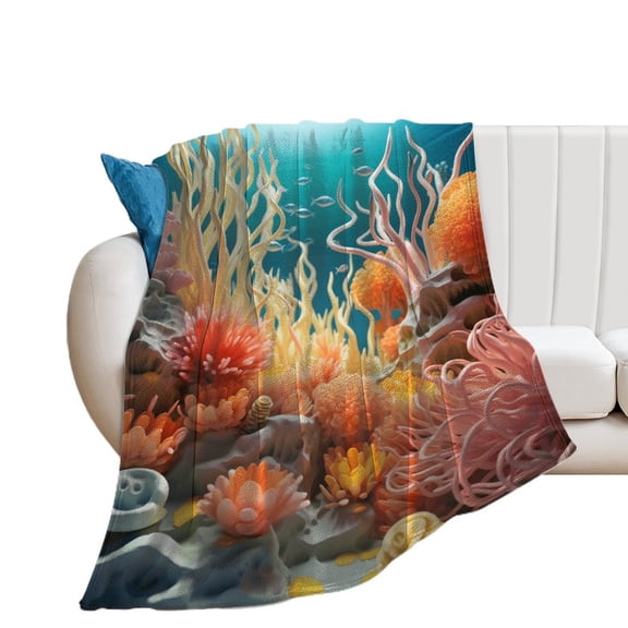 Jellyfish Ocean Style Print Blanket Warm Throw Blanket Soft Flannel Lightweight Throw Blankets Couch Bed Travel Bedding Room Decor for Kids Teens Adults