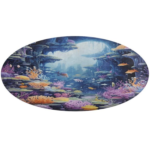 Jellyfish Ocean Style Round Rugs -Washable Non-Slip Small Round Area Rug Throw Soft Circle Rugs for Bedroom, Modern Print Indoor Carpet for Entryway Sofa Living Room