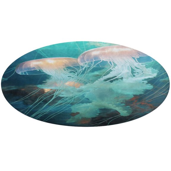 Jellyfish Ocean Style Round Rugs -Washable Non-Slip Small Round Area Rug Throw Soft Circle Rugs for Bedroom, Modern Print Indoor Carpet for Entryway Sofa Living Room