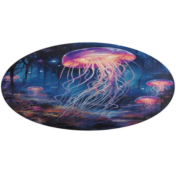 Jellyfish Ocean Style Round Small Area Rug, Print Non Slip Washable Floor Mat, Soft Throw Rug for Living Room, Powder Room Entryway, Bathroom, Bedside