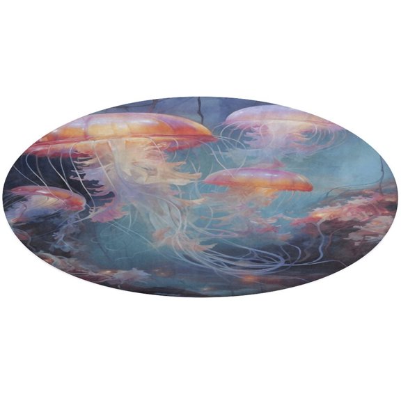 Jellyfish Ocean Style Round Small Area Rug, Print Non Slip Washable Floor Mat, Soft Throw Rug for Living Room, Powder Room Entryway, Bathroom, Bedside