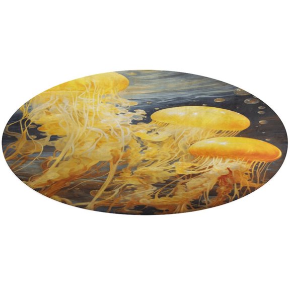 Jellyfish Ocean Style Round Small Area Rug, Print Non Slip Washable Floor Mat, Soft Throw Rug for Living Room, Powder Room Entryway, Bathroom, Bedside
