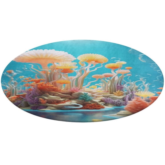 Jellyfish Ocean Style Round Small Area Rug, Print Non Slip Washable Floor Mat, Soft Throw Rug for Living Room, Powder Room Entryway, Bathroom, Bedside