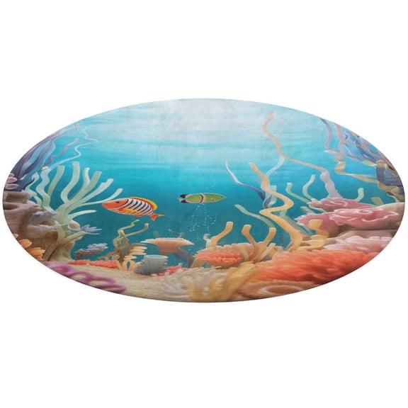 Jellyfish Ocean Style Soft Bedroom Round Area Rug, Washable Cute Nursery Circle Throw Mat, Non-Slip Contemporary Small Low Pile Floor Carpet for Dorm Bedside