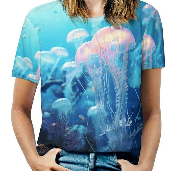 Jellyfish Ocean Style T Shirts Basic T-Shirt Short Sleeve Ladies Tee Shirt Summer Graphic Clothing